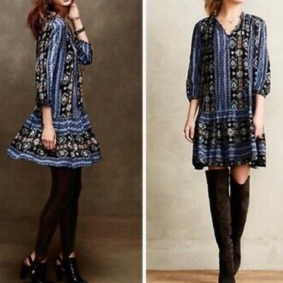 Free People Bohemian Aztec Print Turquoise and Brown Dress - Picture 3 of 9